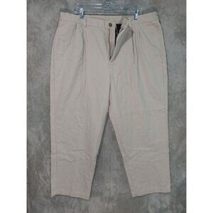 LL Bean Pants Mens 42x29 Beige Chino Comfort Waist Flannel Lined Pleated